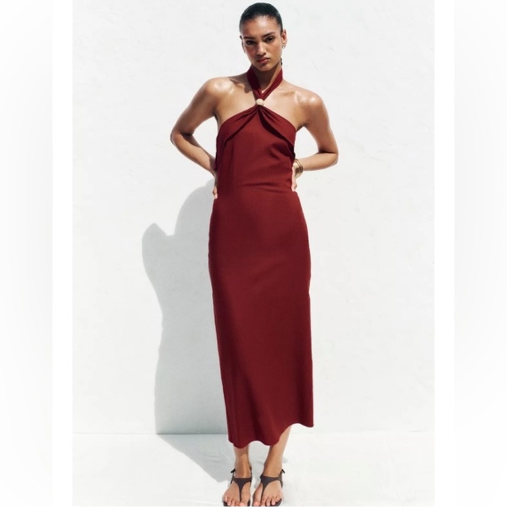 Zara Burgundy Halter Midi Dress